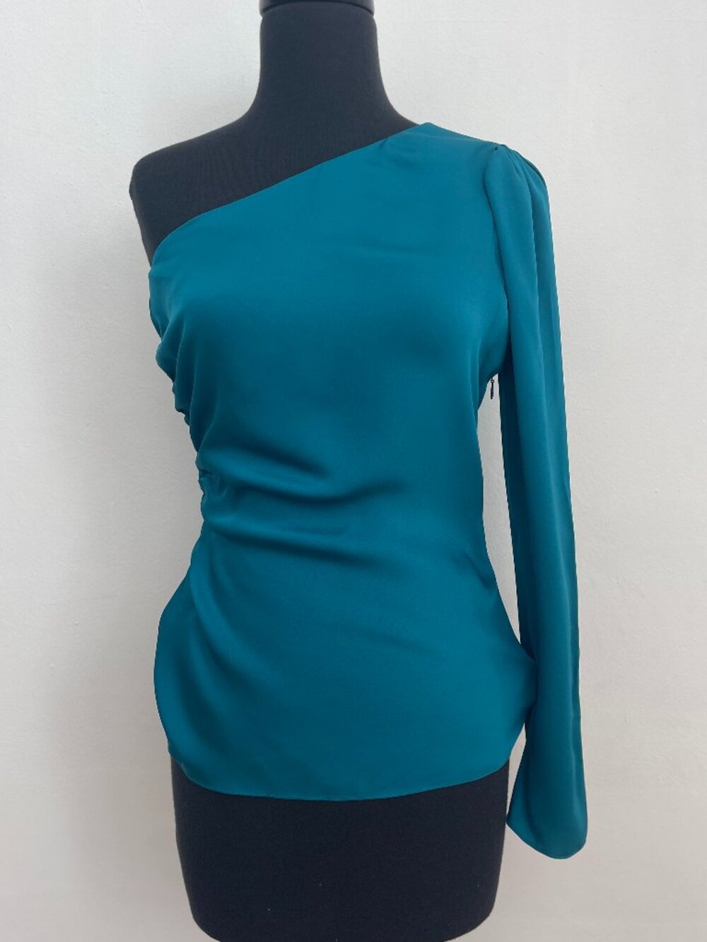 INTERMIX Teal Satin One Shoulder Top